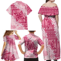 Bula Fiji Plumeria Tagimoucia Salusalu Pink Family Matching Off Shoulder Maxi Dress and Hawaiian Shirt Kaiviti Masi - Polynesian Pride