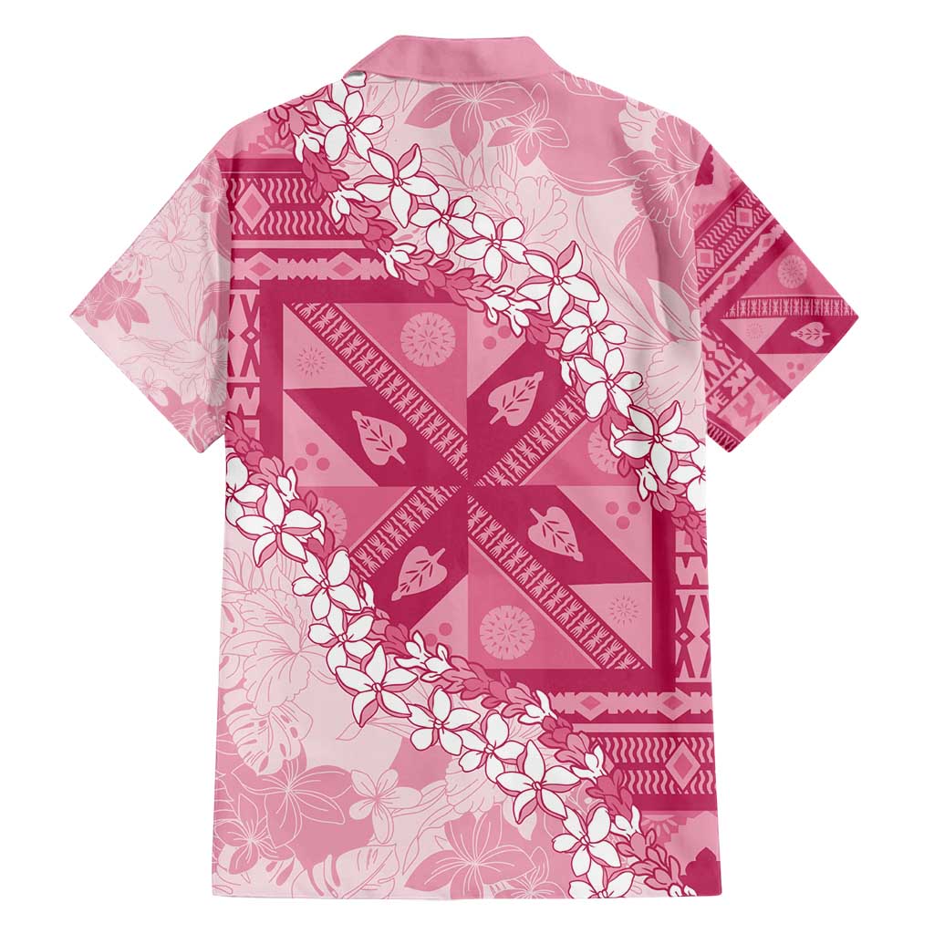 Bula Fiji Plumeria Tagimoucia Salusalu Pink Family Matching Off Shoulder Short Dress and Hawaiian Shirt Kaiviti Masi - Polynesian Pride