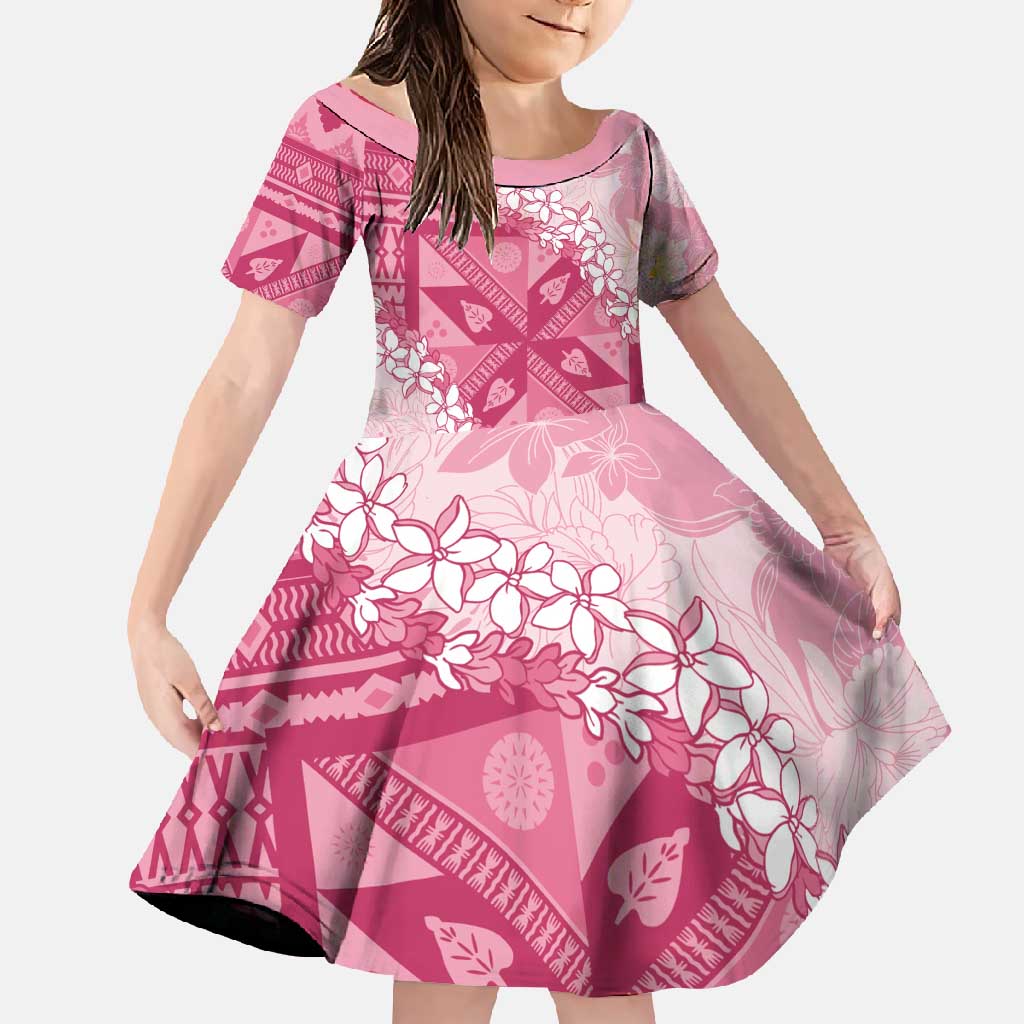 Bula Fiji Plumeria Tagimoucia Salusalu Pink Family Matching Short Sleeve Bodycon Dress and Hawaiian Shirt Kaiviti Masi - Polynesian Pride