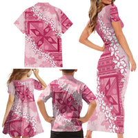 Bula Fiji Plumeria Tagimoucia Salusalu Pink Family Matching Short Sleeve Bodycon Dress and Hawaiian Shirt Kaiviti Masi - Polynesian Pride