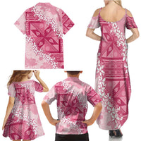 Bula Fiji Plumeria Tagimoucia Salusalu Pink Family Matching Summer Maxi Dress and Hawaiian Shirt Kaiviti Masi - Polynesian Pride