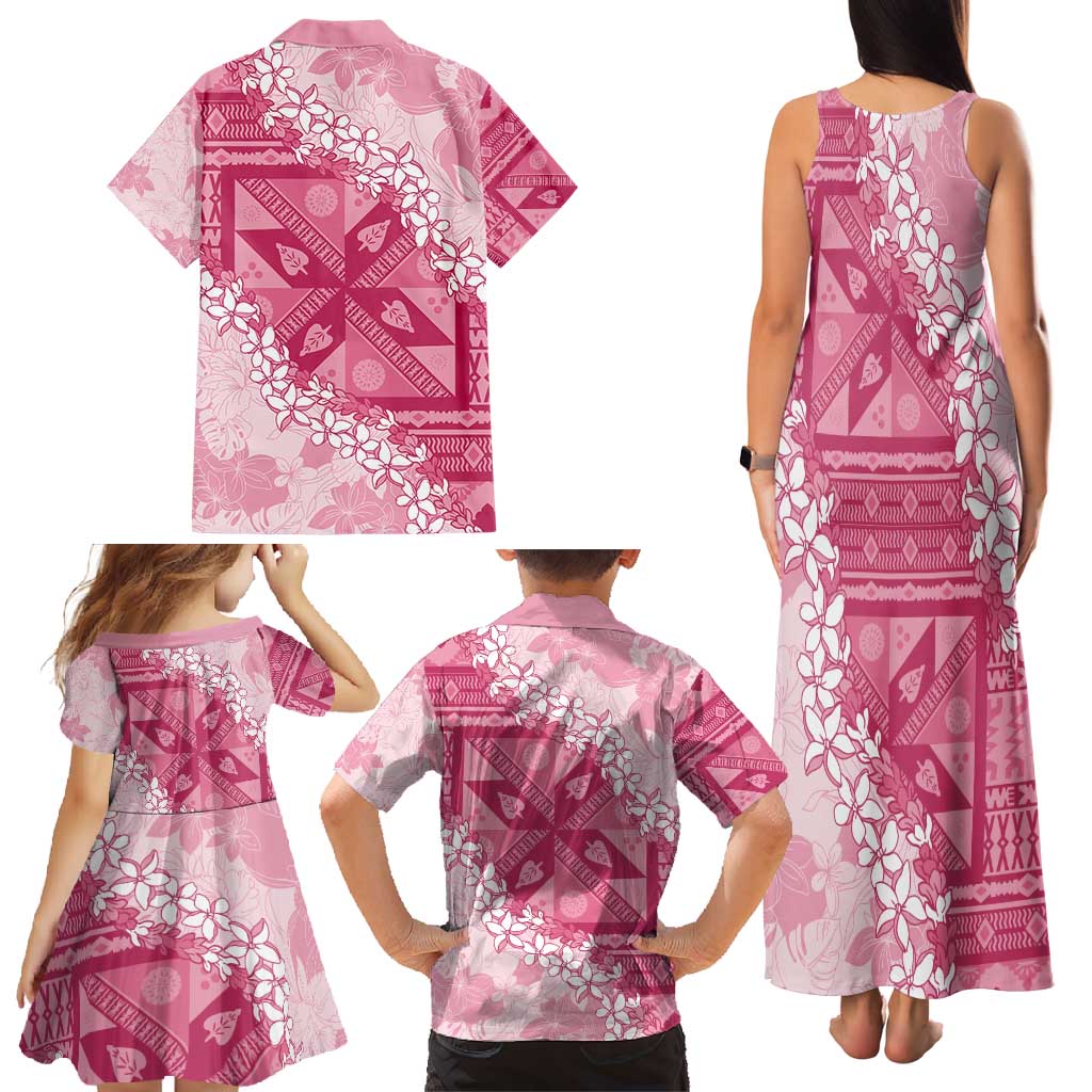 Bula Fiji Plumeria Tagimoucia Salusalu Pink Family Matching Tank Maxi Dress and Hawaiian Shirt Kaiviti Masi - Polynesian Pride