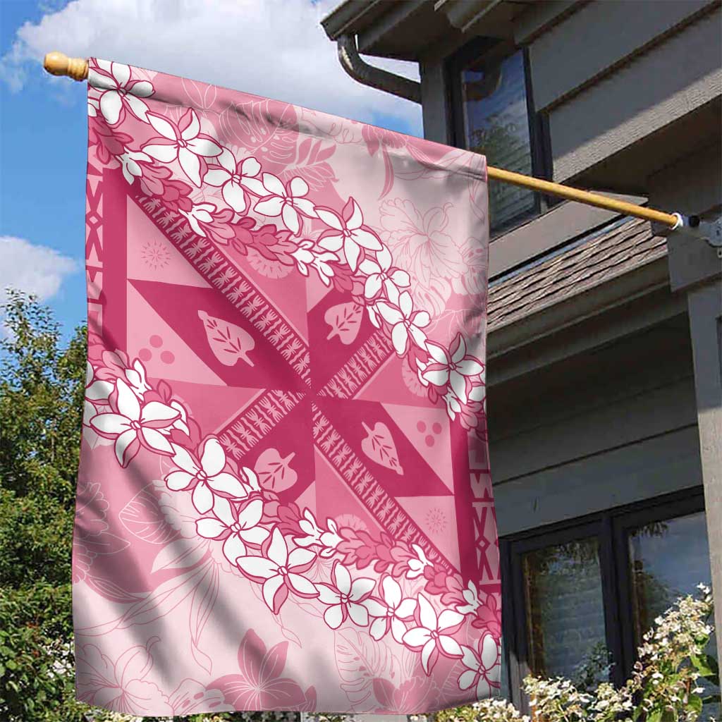 Bula Fiji Plumeria Tagimoucia Salusalu Pink Garden Flag Kaiviti Masi - Polynesian Pride