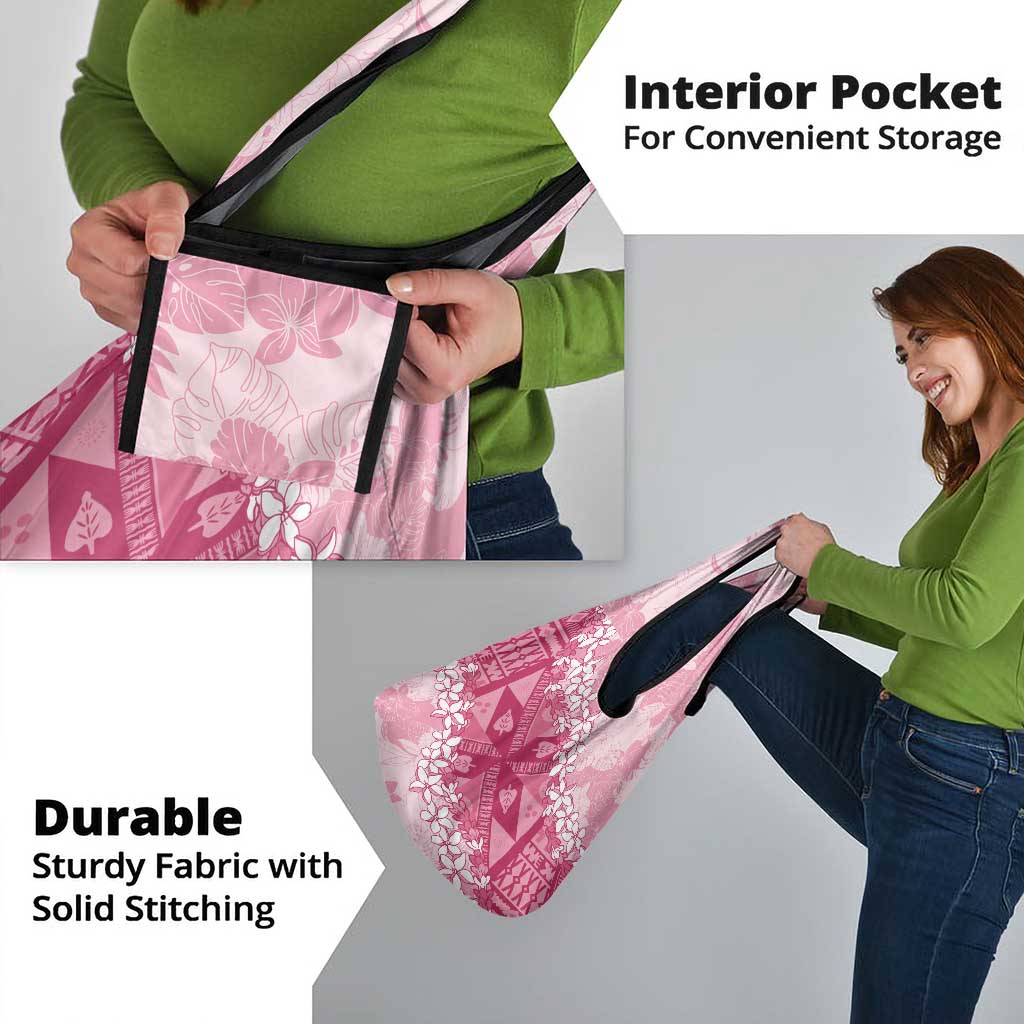 Bula Fiji Plumeria Tagimoucia Salusalu Pink Grocery Bag Kaiviti Masi - Polynesian Pride