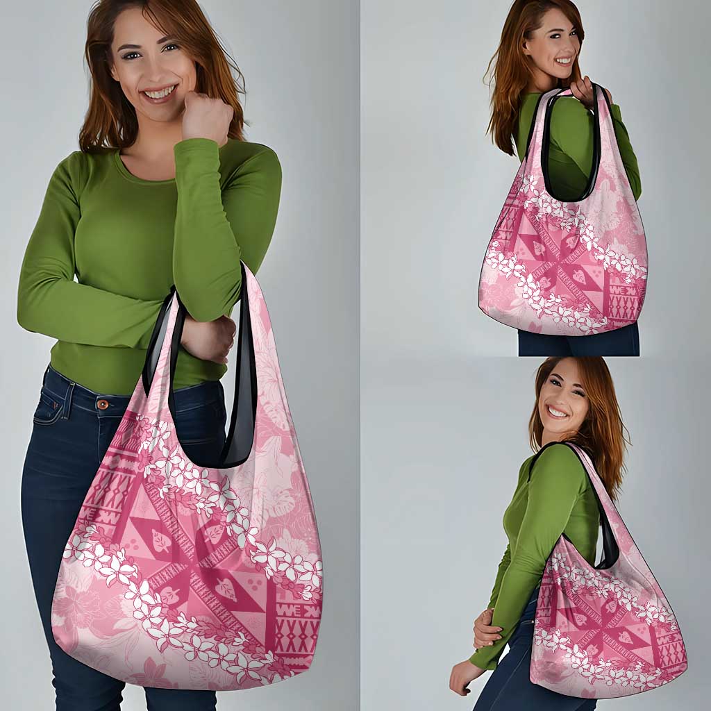 Bula Fiji Plumeria Tagimoucia Salusalu Pink Grocery Bag Kaiviti Masi - Polynesian Pride