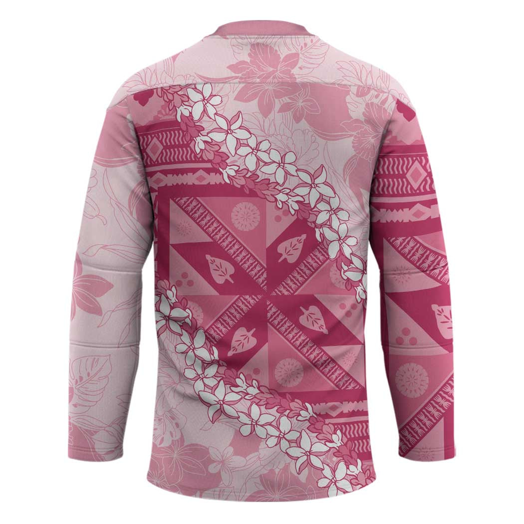 Bula Fiji Plumeria Tagimoucia Salusalu Pink Hockey Jersey Kaiviti Masi - Polynesian Pride