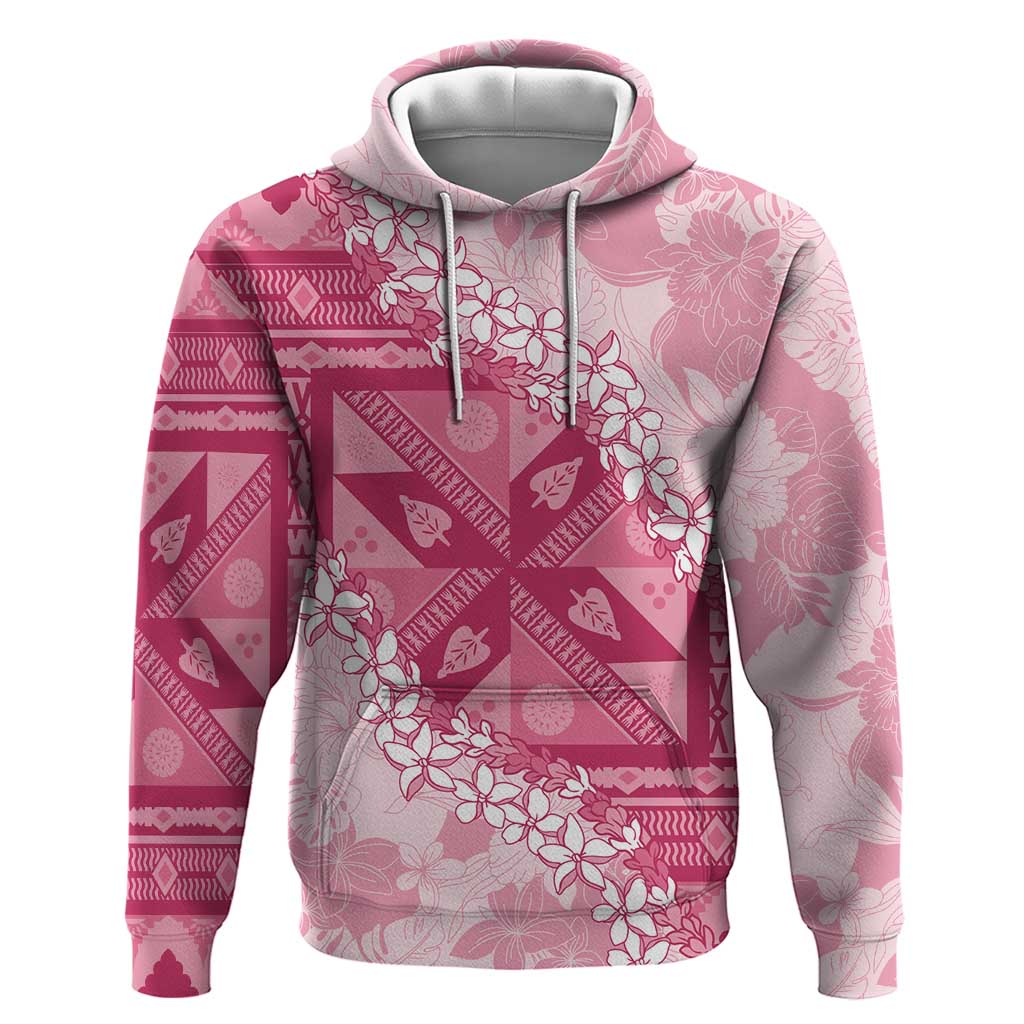 Bula Fiji Plumeria Tagimoucia Salusalu Pink Hoodie Kaiviti Masi - Polynesian Pride