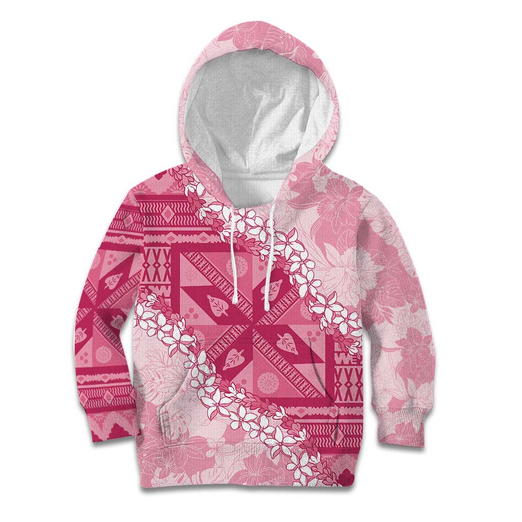 Bula Fiji Plumeria Tagimoucia Salusalu Pink Kid Hoodie Kaiviti Masi - Polynesian Pride