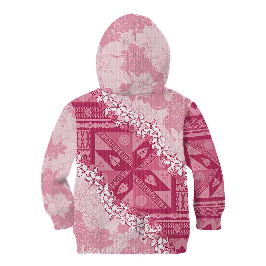 Bula Fiji Plumeria Tagimoucia Salusalu Pink Kid Hoodie Kaiviti Masi - Polynesian Pride