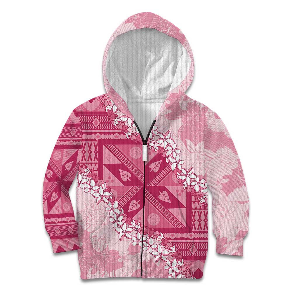 Bula Fiji Plumeria Tagimoucia Salusalu Pink Kid Hoodie Kaiviti Masi - Polynesian Pride