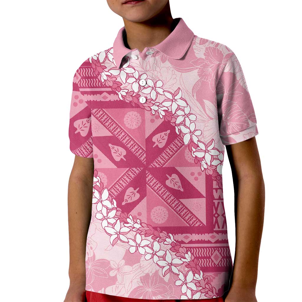 Bula Fiji Plumeria Tagimoucia Salusalu Pink Kid Polo Shirt Kaiviti Masi - Polynesian Pride