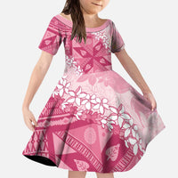 Bula Fiji Plumeria Tagimoucia Salusalu Pink Kid Short Sleeve Dress Kaiviti Masi - Polynesian Pride
