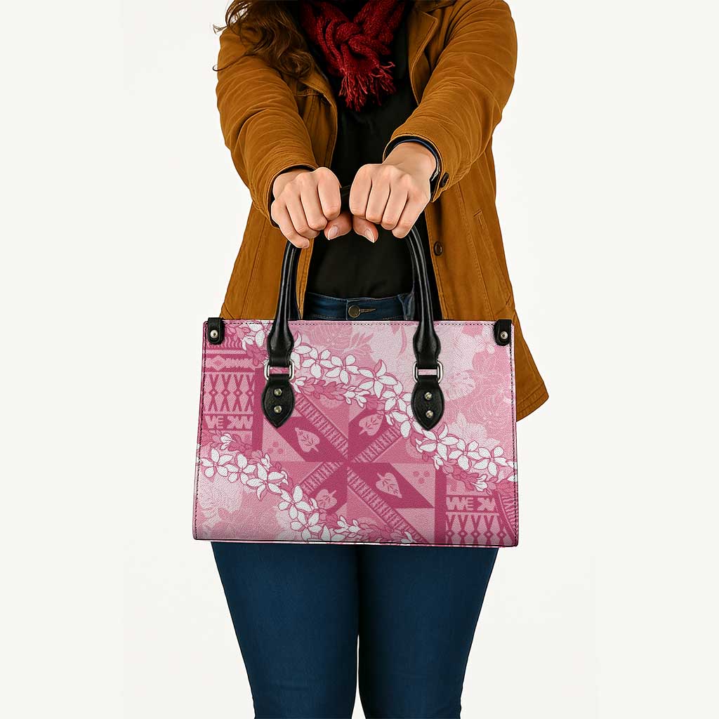 Bula Fiji Plumeria Tagimoucia Salusalu Pink Leather Bag Kaiviti Masi - Polynesian Pride