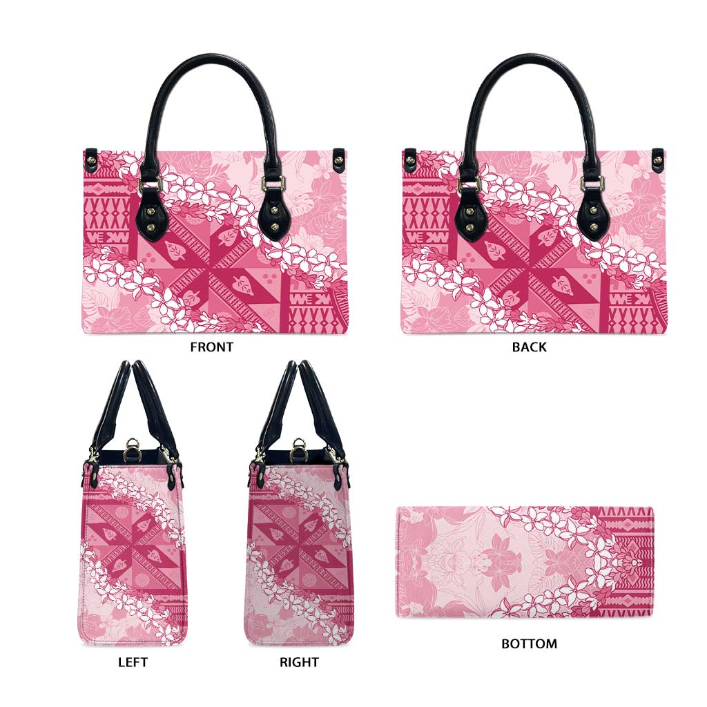 Bula Fiji Plumeria Tagimoucia Salusalu Pink Leather Bag Kaiviti Masi - Polynesian Pride