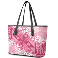 Bula Fiji Plumeria Tagimoucia Salusalu Pink Leather Tote Bag Kaiviti Masi - Polynesian Pride