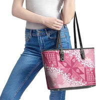 Bula Fiji Plumeria Tagimoucia Salusalu Pink Leather Tote Bag Kaiviti Masi - Polynesian Pride