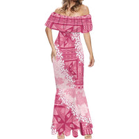 Bula Fiji Plumeria Tagimoucia Salusalu Pink Mermaid Dress Kaiviti Masi - Polynesian Pride