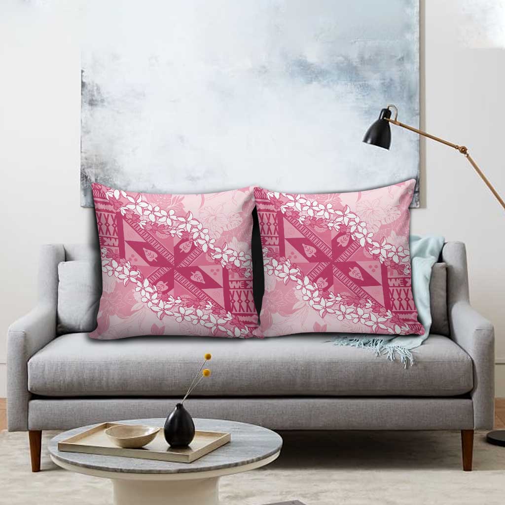 Bula Fiji Plumeria Tagimoucia Salusalu Pink Pillow Cover Kaiviti Masi - Polynesian Pride