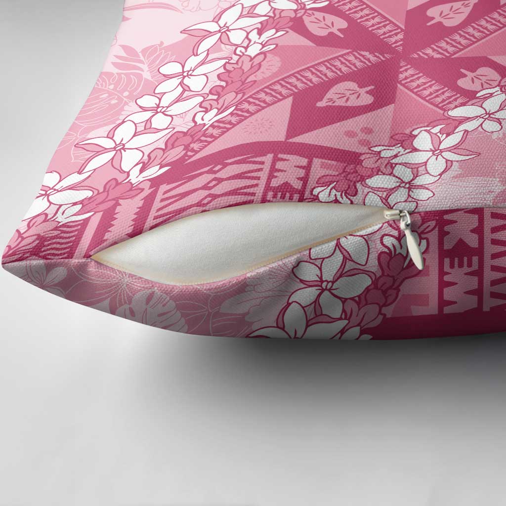Bula Fiji Plumeria Tagimoucia Salusalu Pink Pillow Cover Kaiviti Masi - Polynesian Pride