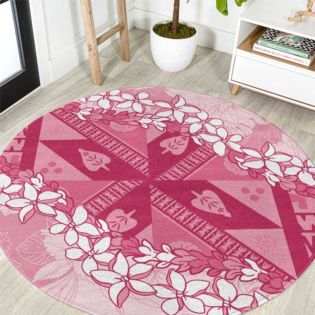 Bula Fiji Plumeria Tagimoucia Salusalu Pink Round Carpet Kaiviti Masi - Polynesian Pride