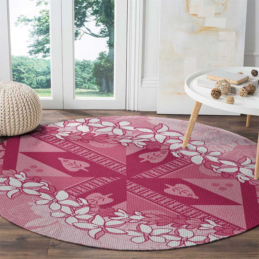 Bula Fiji Plumeria Tagimoucia Salusalu Pink Round Carpet Kaiviti Masi LT7 - Polynesian Pride