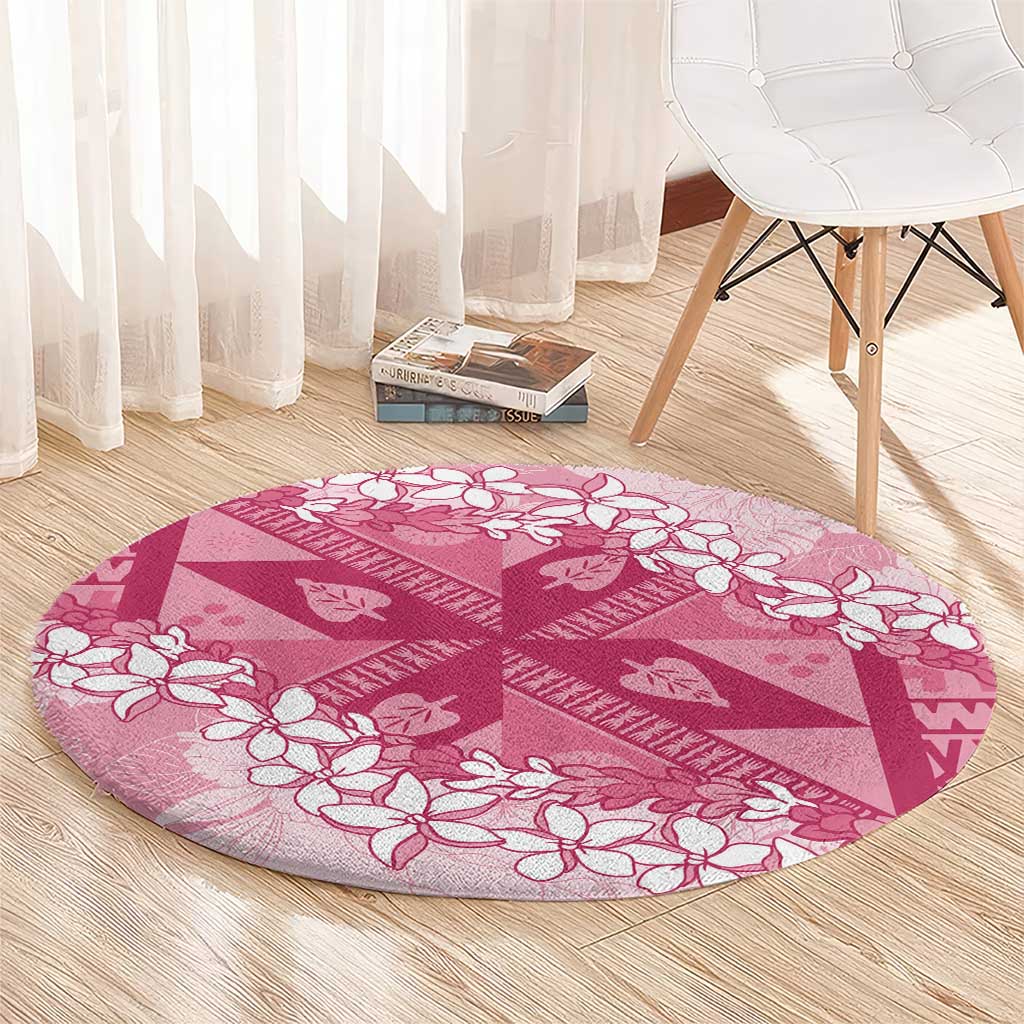 Bula Fiji Plumeria Tagimoucia Salusalu Pink Round Carpet Kaiviti Masi LT7 - Polynesian Pride