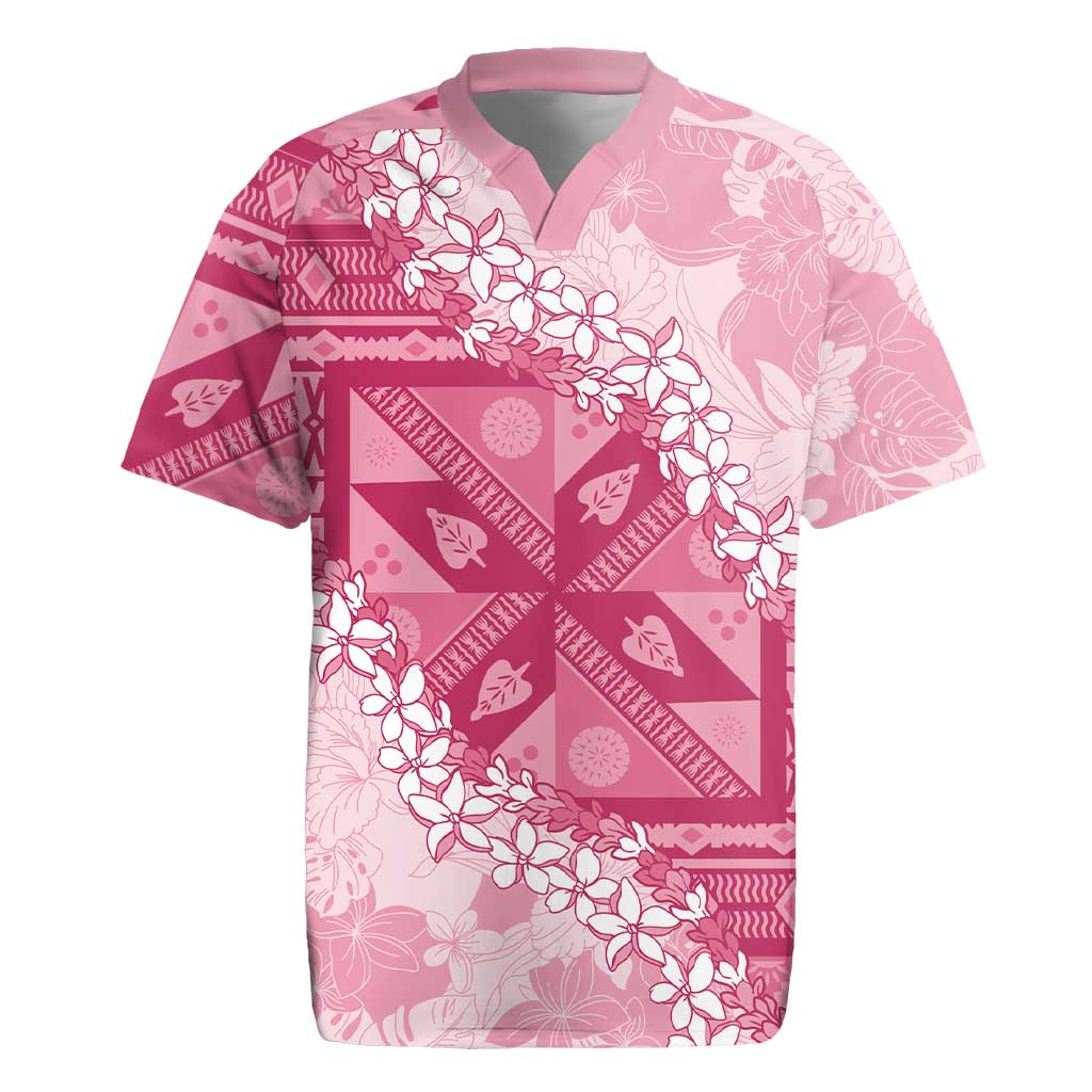 Bula Fiji Plumeria Tagimoucia Salusalu Pink Rugby Jersey Kaiviti Masi - Polynesian Pride