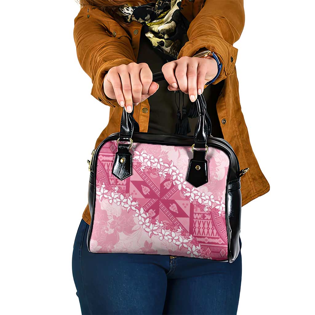 Bula Fiji Plumeria Tagimoucia Salusalu Pink Shoulder Handbag Kaiviti Masi - Polynesian Pride