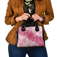 Bula Fiji Plumeria Tagimoucia Salusalu Pink Shoulder Handbag Kaiviti Masi - Polynesian Pride