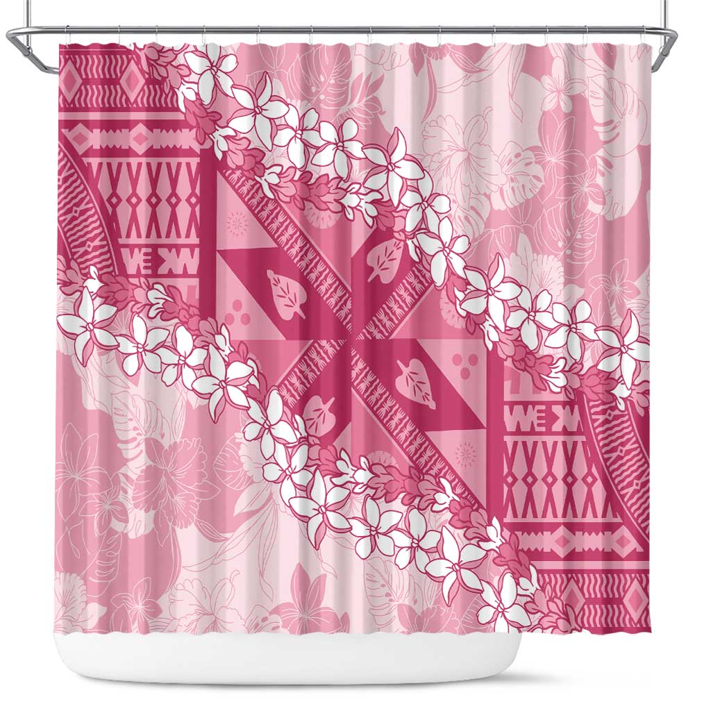 Bula Fiji Plumeria Tagimoucia Salusalu Pink Shower Curtain Kaiviti Masi - Polynesian Pride