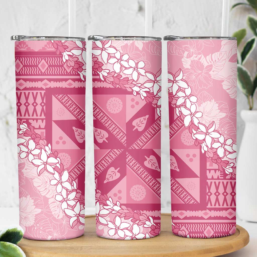 Bula Fiji Plumeria Tagimoucia Salusalu Pink Skinny Tumbler Kaiviti Masi - Polynesian Pride