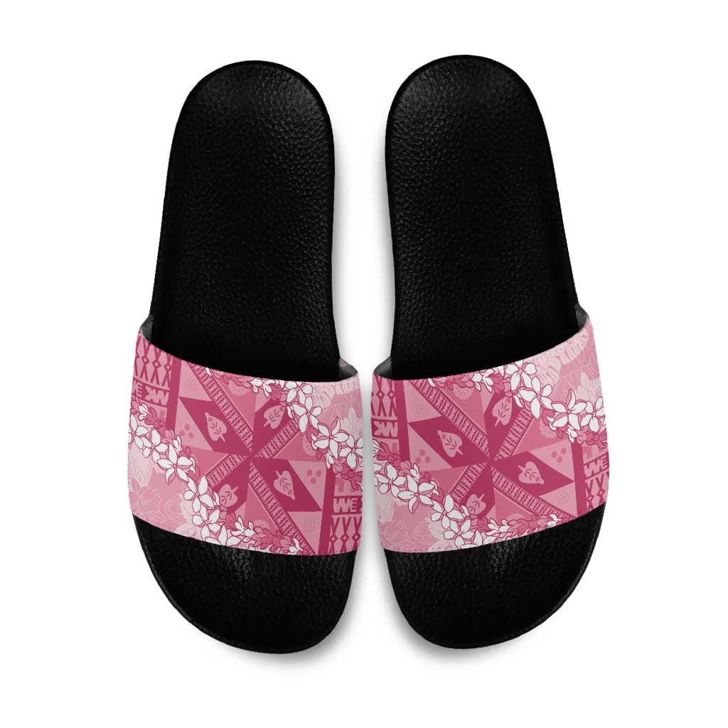 Bula Fiji Plumeria Tagimoucia Salusalu Pink Slide Sandals Kaiviti Masi - Polynesian Pride