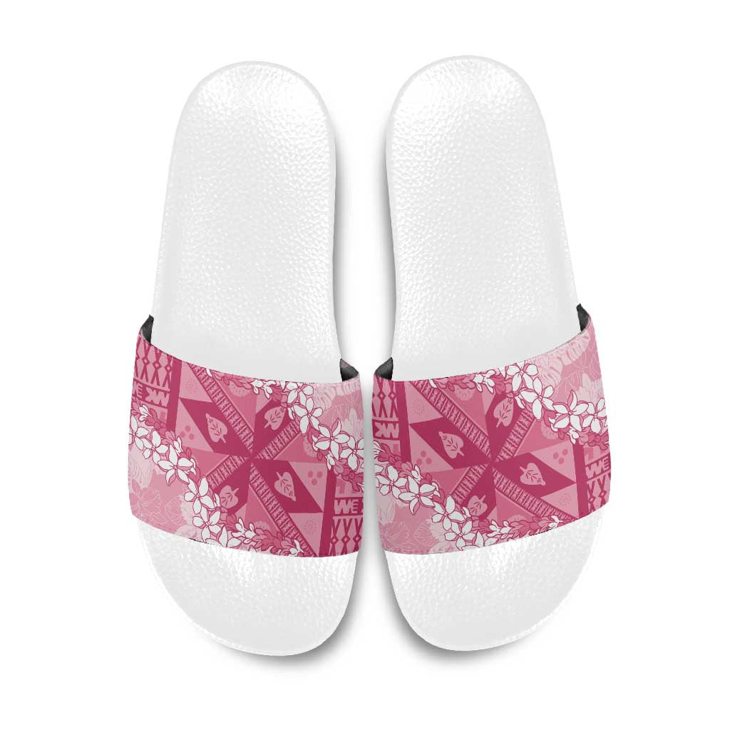 Bula Fiji Plumeria Tagimoucia Salusalu Pink Slide Sandals Kaiviti Masi - Polynesian Pride