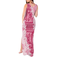Bula Fiji Plumeria Tagimoucia Salusalu Pink Tank Maxi Dress Kaiviti Masi - Polynesian Pride
