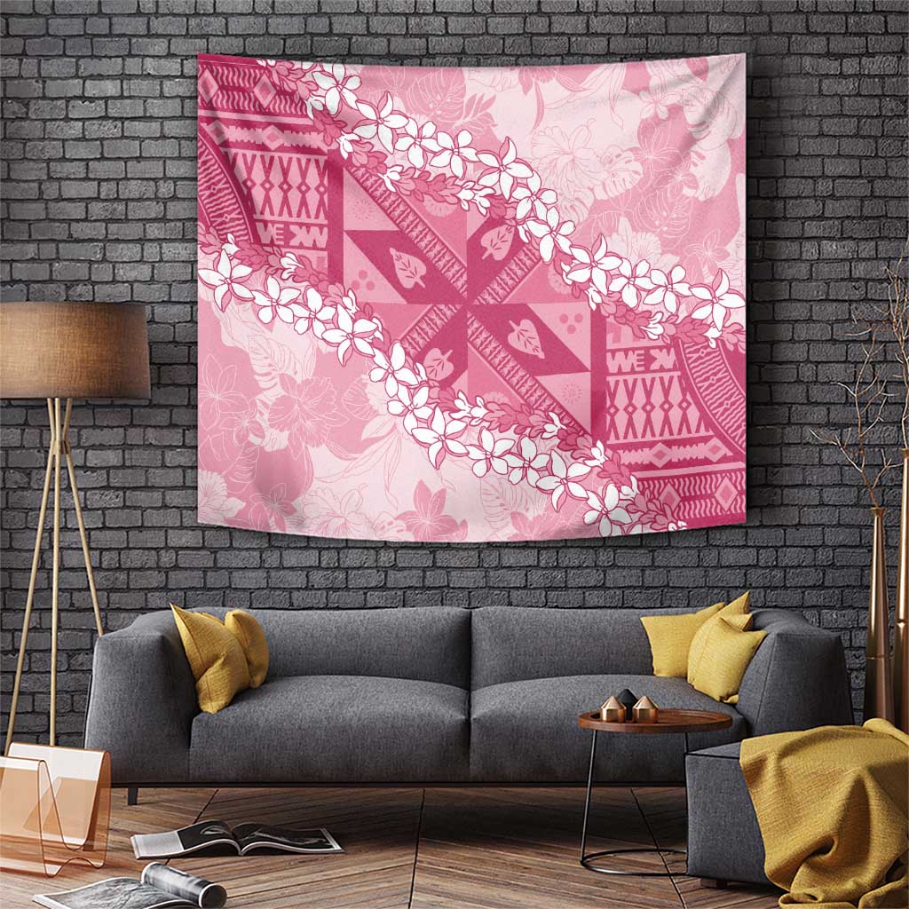 Bula Fiji Plumeria Tagimoucia Salusalu Pink Tapestry Kaiviti Masi - Polynesian Pride