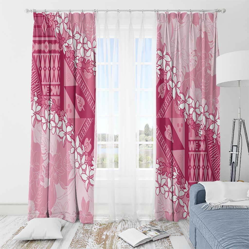 Bula Fiji Plumeria Tagimoucia Salusalu Pink Window Curtain Kaiviti Masi - Polynesian Pride