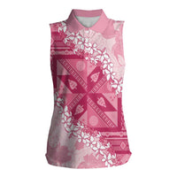 Bula Fiji Plumeria Tagimoucia Salusalu Pink Women Sleeveless Polo Shirt Kaiviti Masi - Polynesian Pride