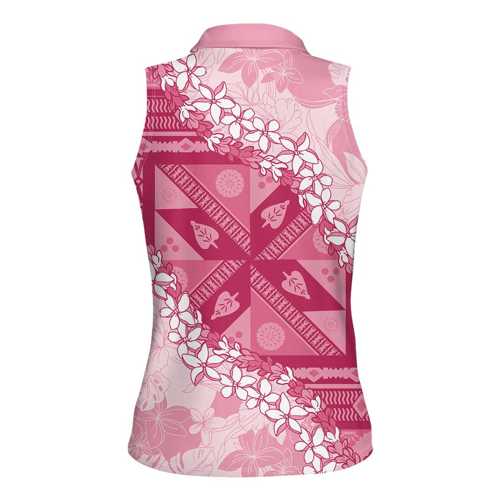 Bula Fiji Plumeria Tagimoucia Salusalu Pink Women Sleeveless Polo Shirt Kaiviti Masi - Polynesian Pride