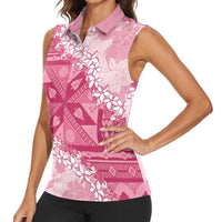 Bula Fiji Plumeria Tagimoucia Salusalu Pink Women Sleeveless Polo Shirt Kaiviti Masi - Polynesian Pride