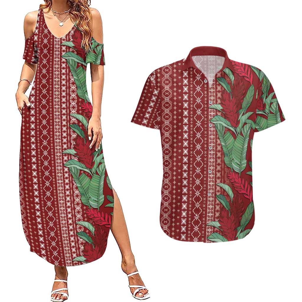 Women's Day Samoa Malu Tattoo Inspired Mix Teuila Couples Matching Summer Maxi Dress and Hawaiian Shirt Scarlet LT7 Scarlet - Polynesian Pride