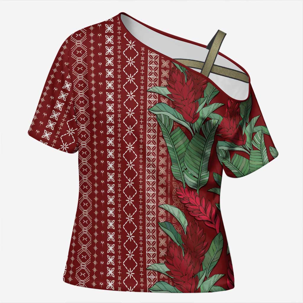 Women's Day Samoa Malu Tattoo Inspired Mix Teuila Cross Shoulder Shirt Scarlet