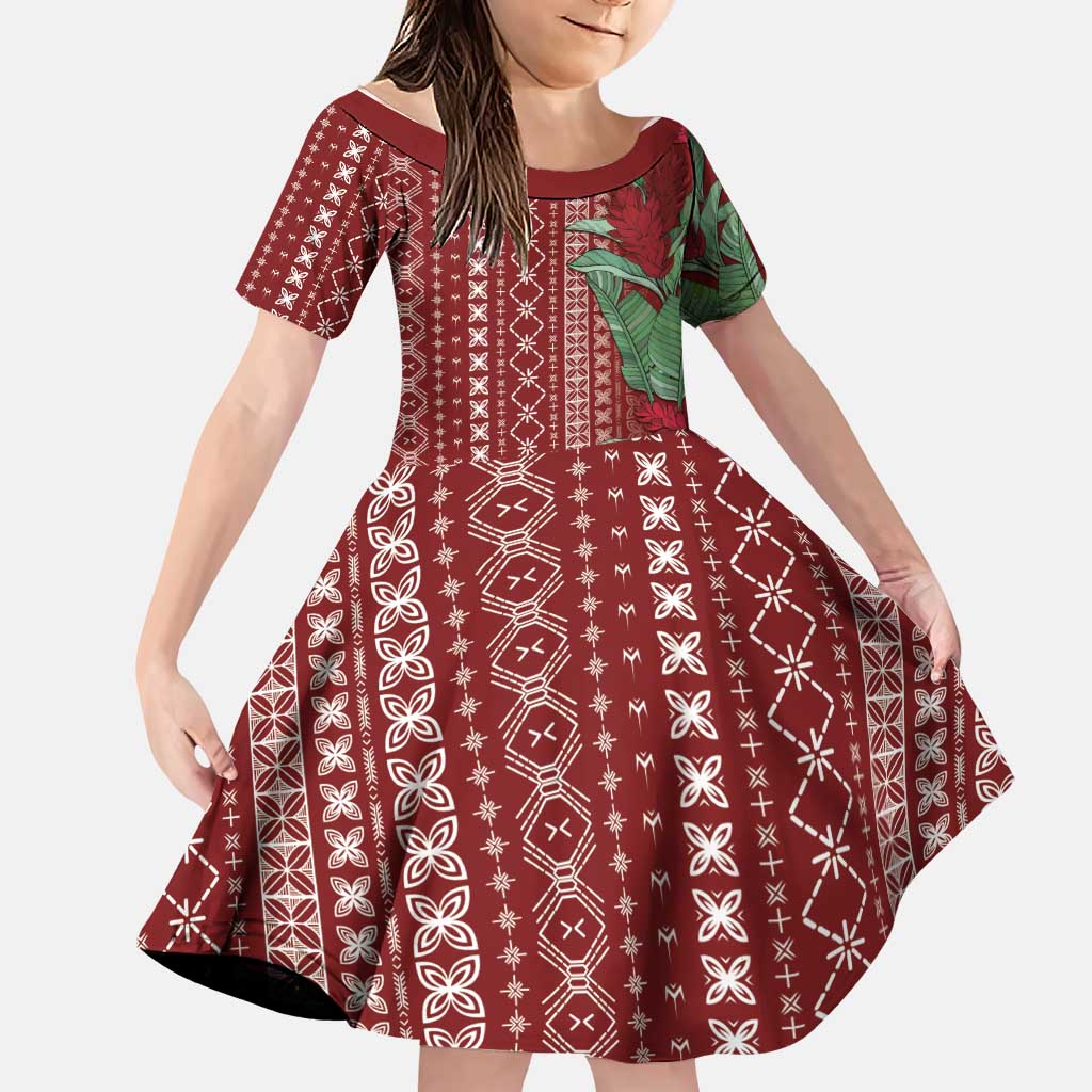 Women's Day Samoa Malu Tattoo Inspired Mix Teuila Family Matching Long Sleeve Bodycon Dress and Hawaiian Shirt Scarlet LT7 Daughter's Dress Scarlet - Polynesian Pride