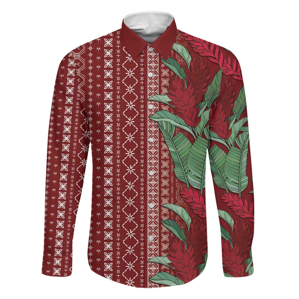 Women's Day Samoa Malu Tattoo Inspired Mix Teuila Family Matching Off Shoulder Short Dress and Hawaiian Shirt Scarlet LT7 Dad's Shirt - Long Sleeve Scarlet - Polynesian Pride