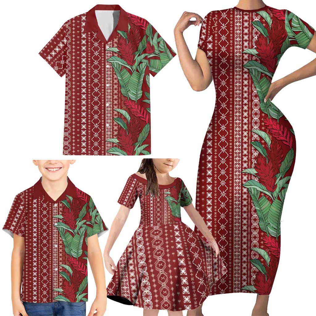 Women's Day Samoa Malu Tattoo Inspired Mix Teuila Family Matching Short Sleeve Bodycon Dress and Hawaiian Shirt Scarlet LT7 - Polynesian Pride