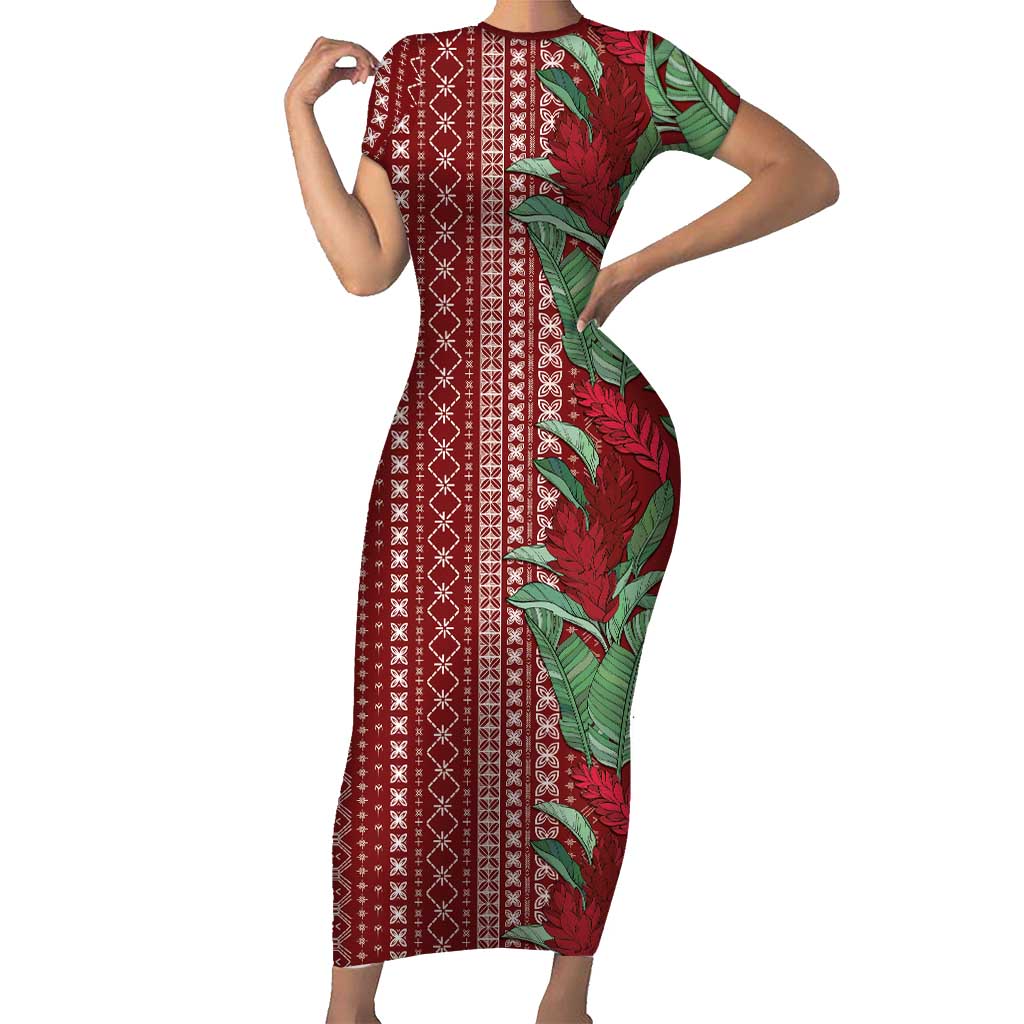 Women's Day Samoa Malu Tattoo Inspired Mix Teuila Family Matching Short Sleeve Bodycon Dress and Hawaiian Shirt Scarlet LT7 Mom's Dress Scarlet - Polynesian Pride