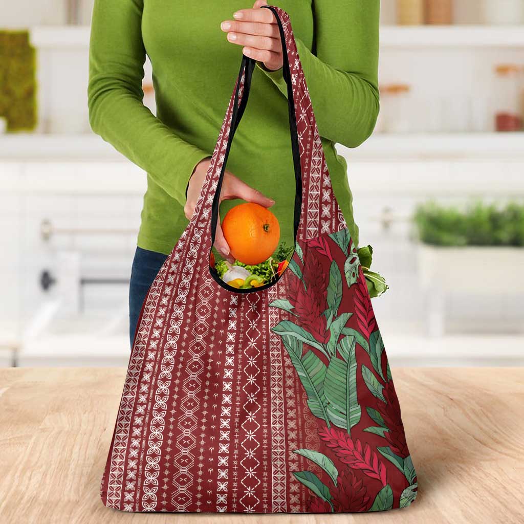 Women's Day Samoa Malu Tattoo Inspired Mix Teuila Grocery Bag Scarlet