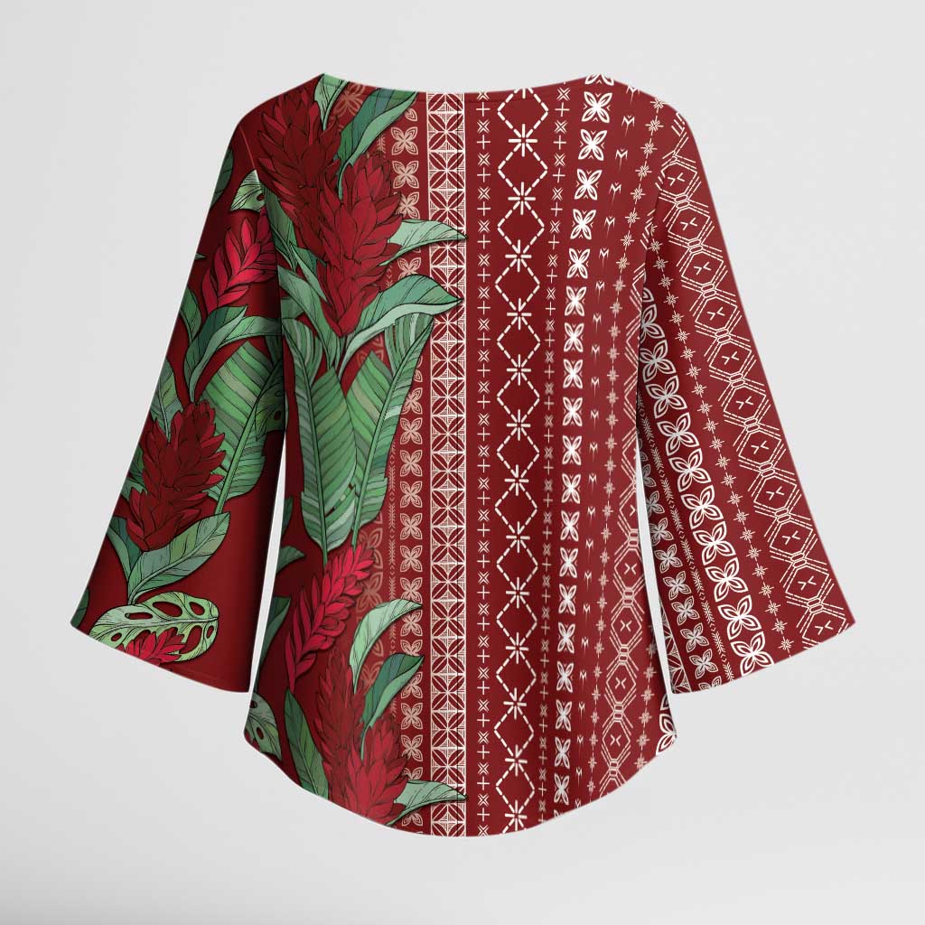 Women's Day Samoa Malu Tattoo Inspired Mix Teuila Kimono Sleeve Blouse Scarlet LT7 - Polynesian Pride