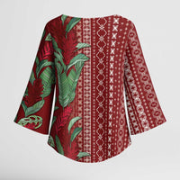 Women's Day Samoa Malu Tattoo Inspired Mix Teuila Kimono Sleeve Blouse Scarlet LT7 - Polynesian Pride