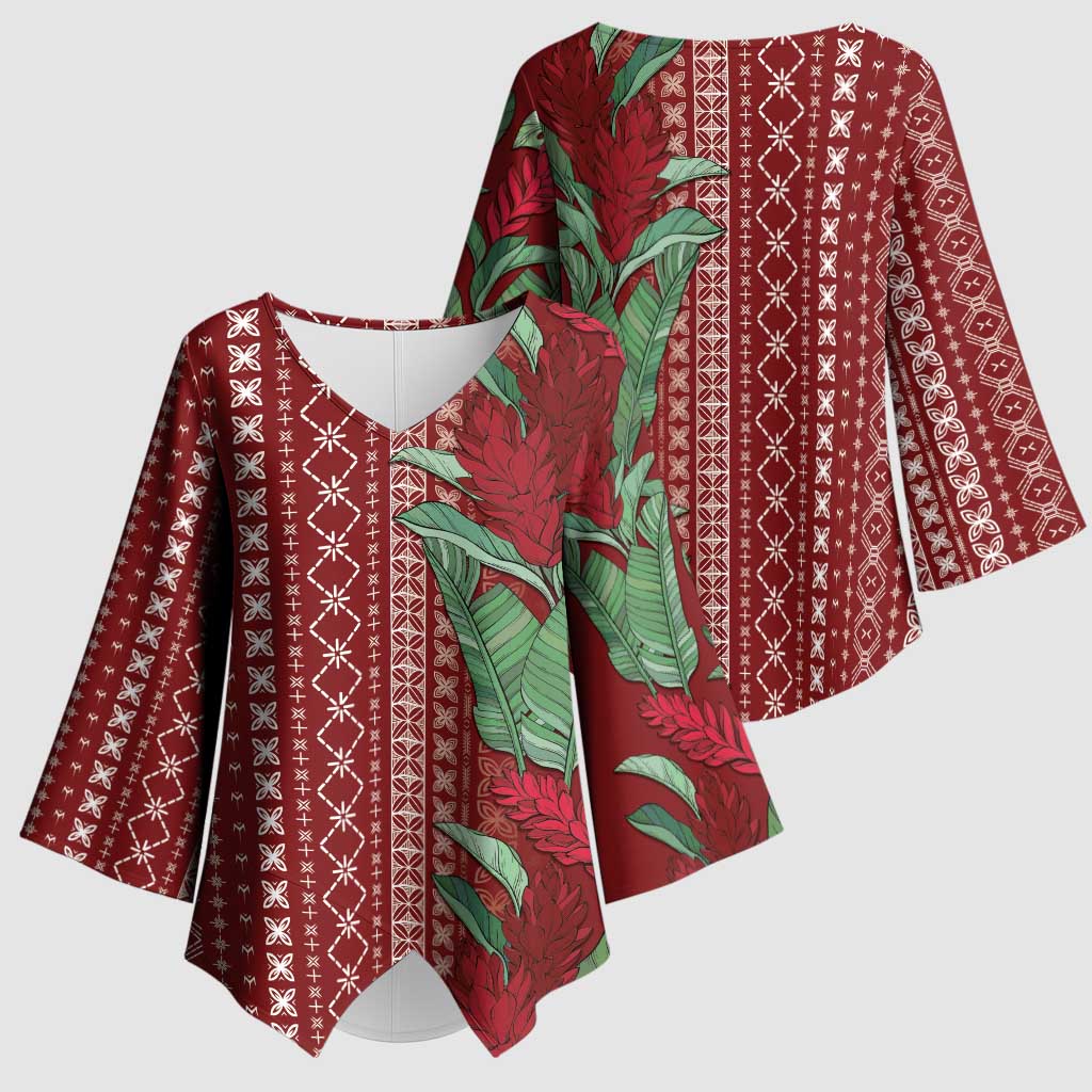 Women's Day Samoa Malu Tattoo Inspired Mix Teuila Kimono Sleeve Blouse Scarlet LT7 - Polynesian Pride