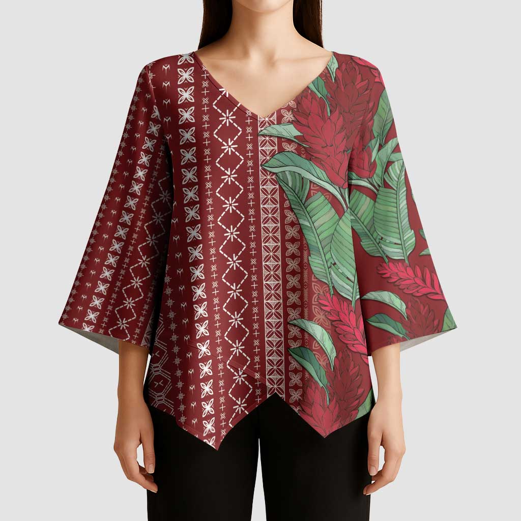 Women's Day Samoa Malu Tattoo Inspired Mix Teuila Kimono Sleeve Blouse Scarlet LT7 - Polynesian Pride